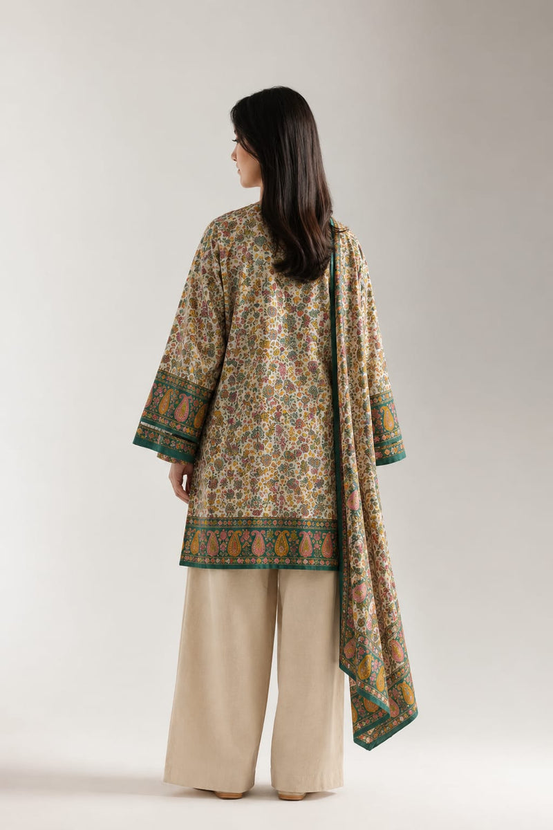 Kalamkari Pashmina 3-piece Unstitched Suit - Emerald Green