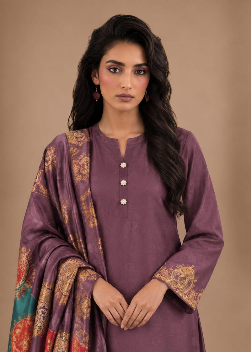 Royal Paisley 3-piece Unstitched Suit - Mauve