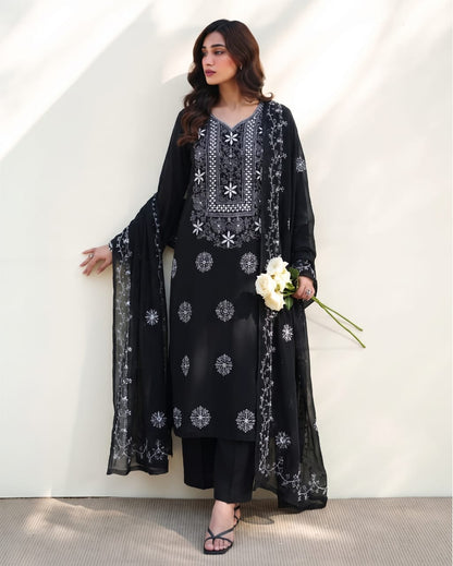 Luxe Femme – Black Embroidered 2-Piece Suit with Dupatta
