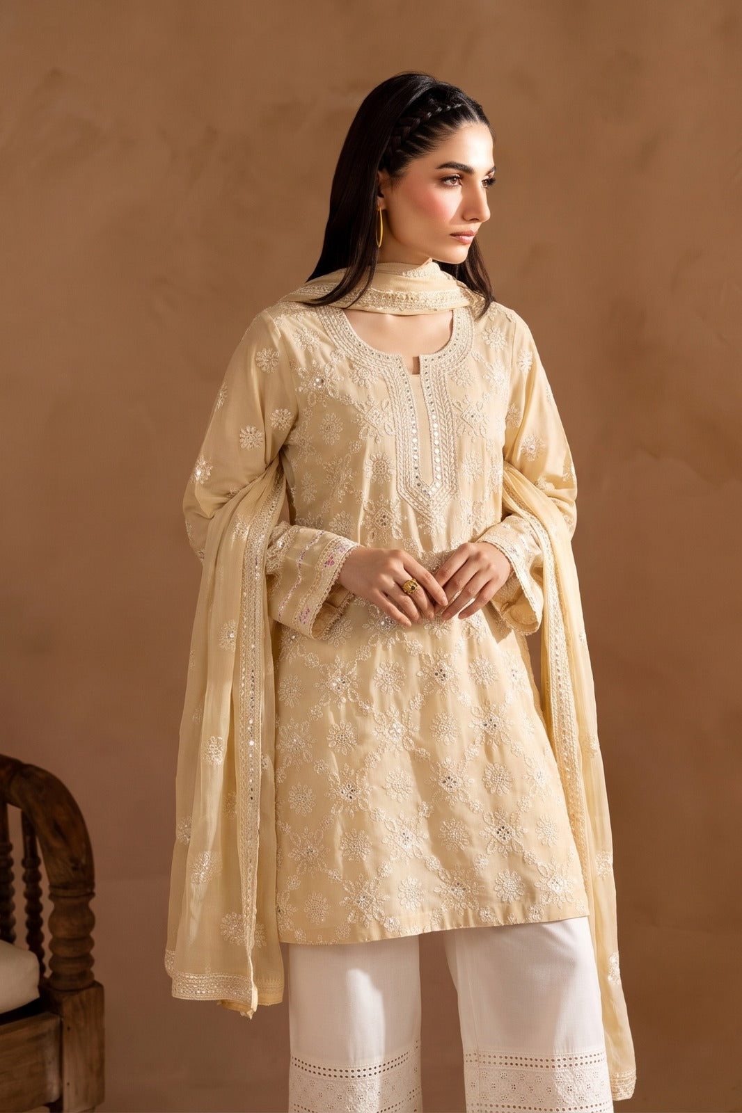 Luxe Femme – Beige Chikankari Embroidered 2-Piece Suit