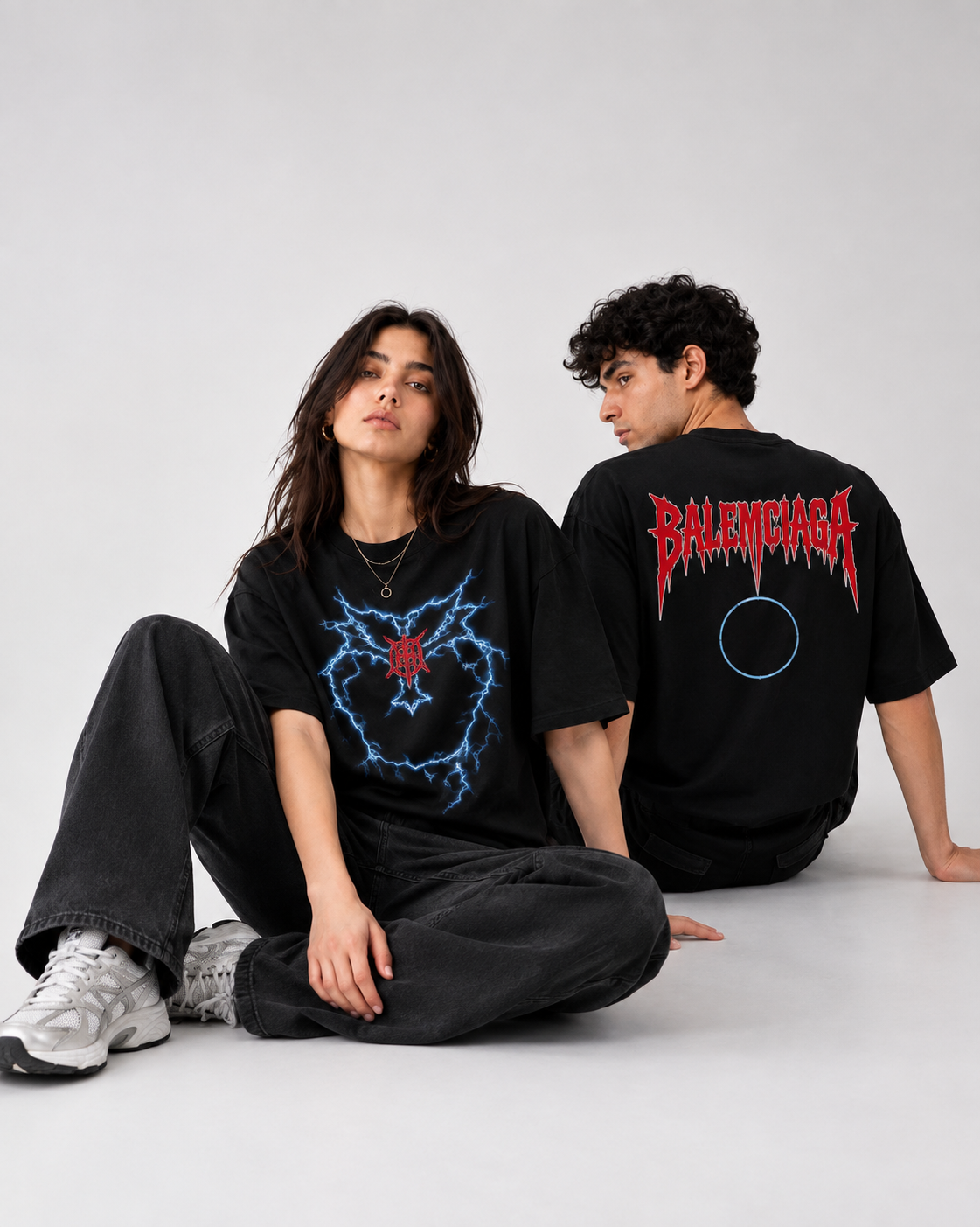 FW Graphic Lightning Oversized T-Shirt – Black