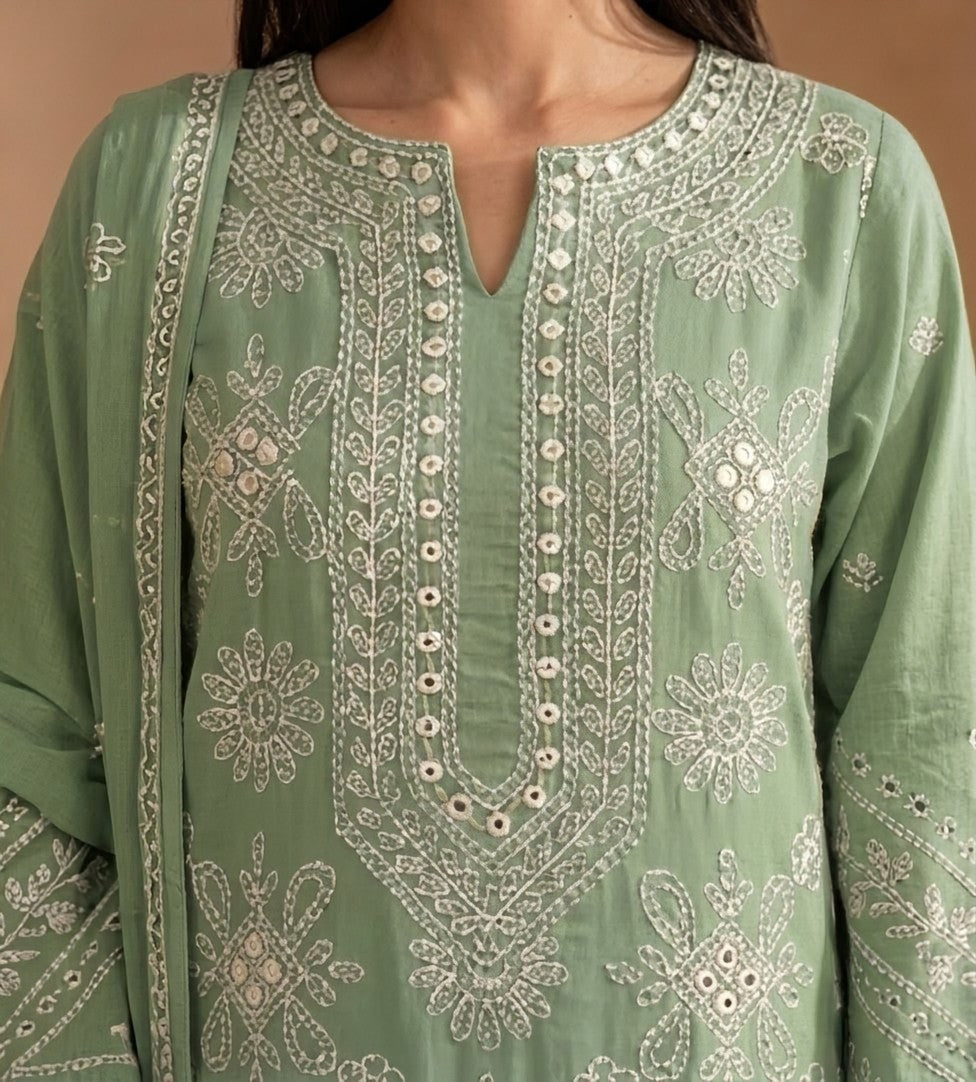Luxe Femme – Mint Green Embroidered 2-Piece Suit