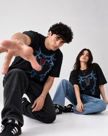 FW Graphic Lightning Oversized T-Shirt – Black