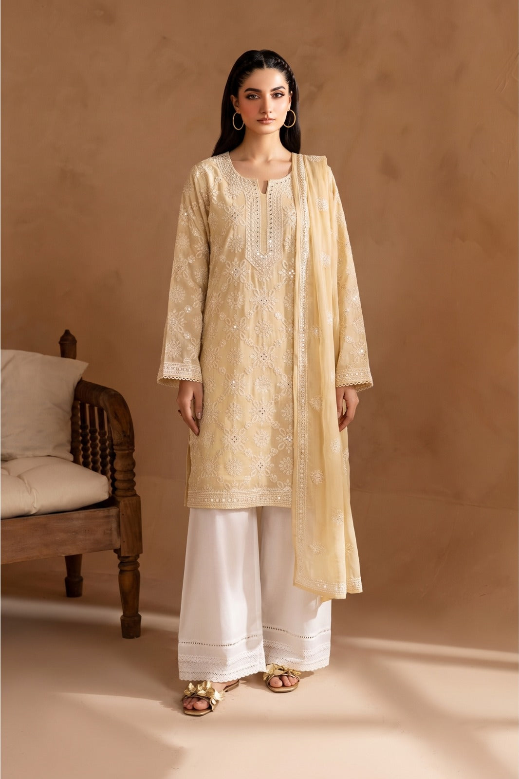 Luxe Femme – Beige Chikankari Embroidered 2-Piece Suit