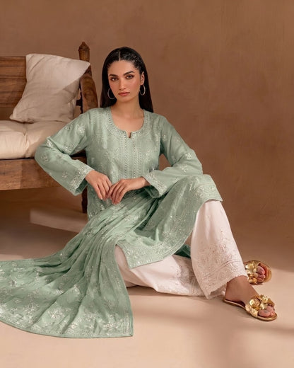 Luxe Femme – Mint Green Embroidered 2-Piece Suit