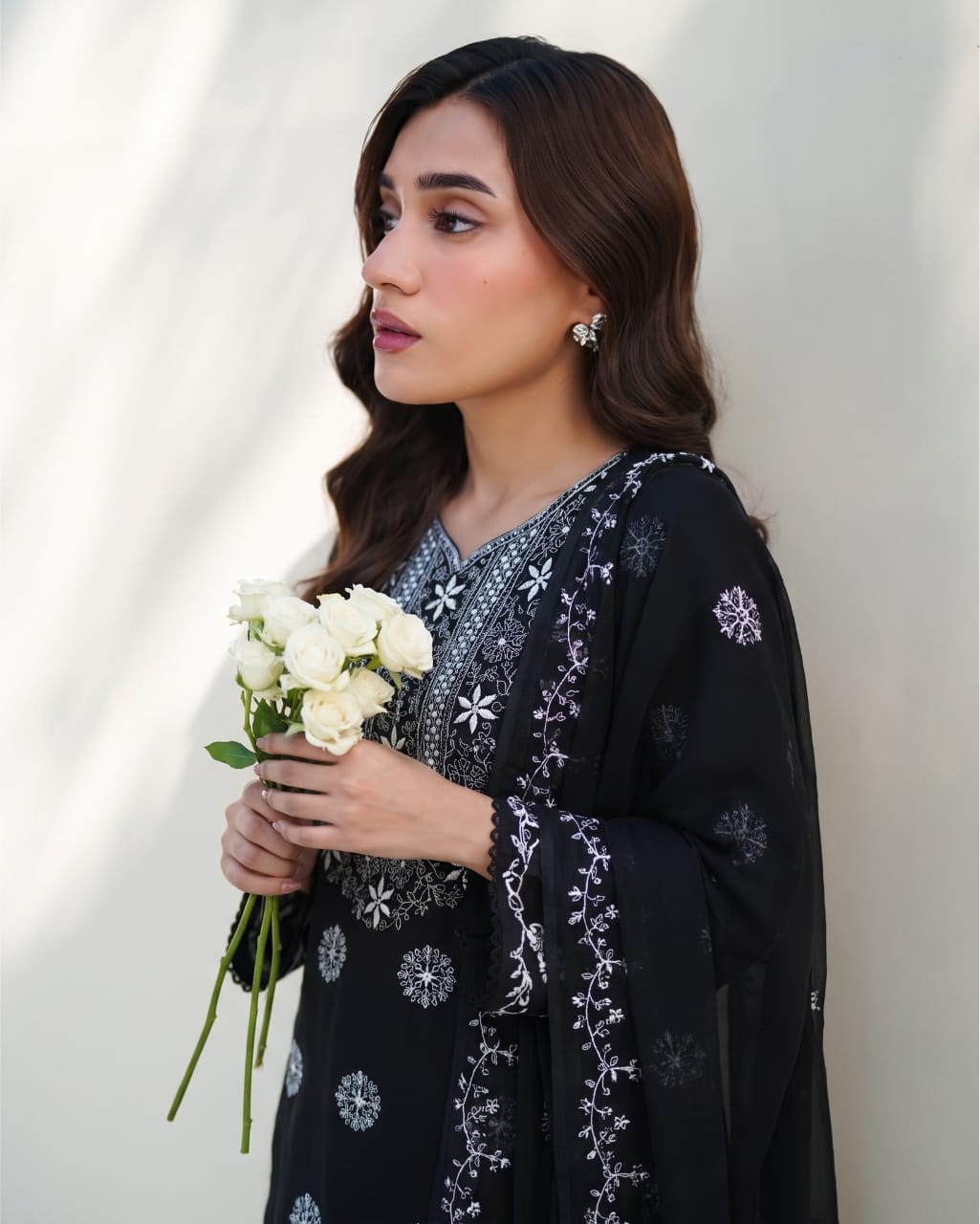 Luxe Femme – Black Embroidered 2-Piece Suit with Dupatta