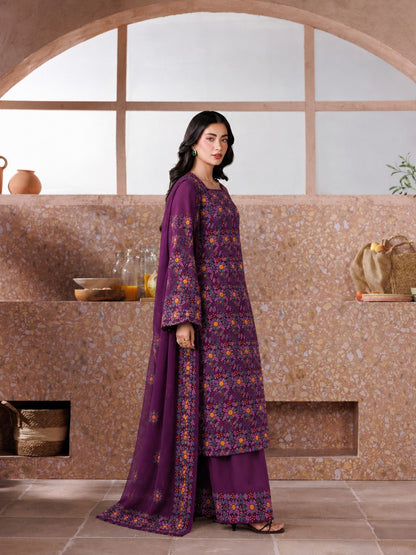 Printed Embroidered 2-Piece Suit – Plum Purple