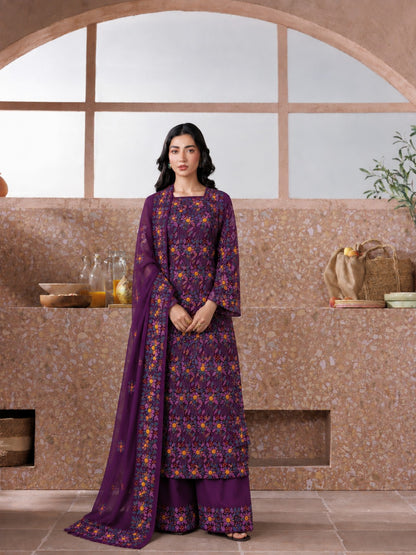 Printed Embroidered 2-Piece Suit – Plum Purple